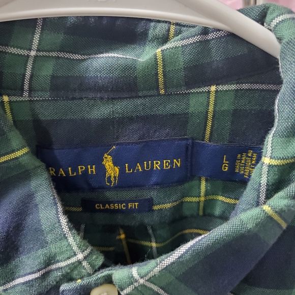 Ralph Lauren, classic fit, men's button up, long sleeve, green, blue, Large - Picture 2 of 3